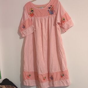Pink Striped Dress with Floral Embroidery
